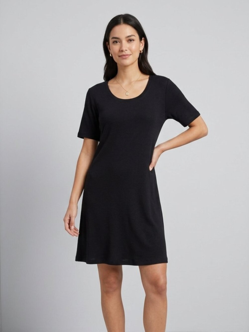 Misook Black Short Sleeve Knit Scoop Neck Dress Size Small